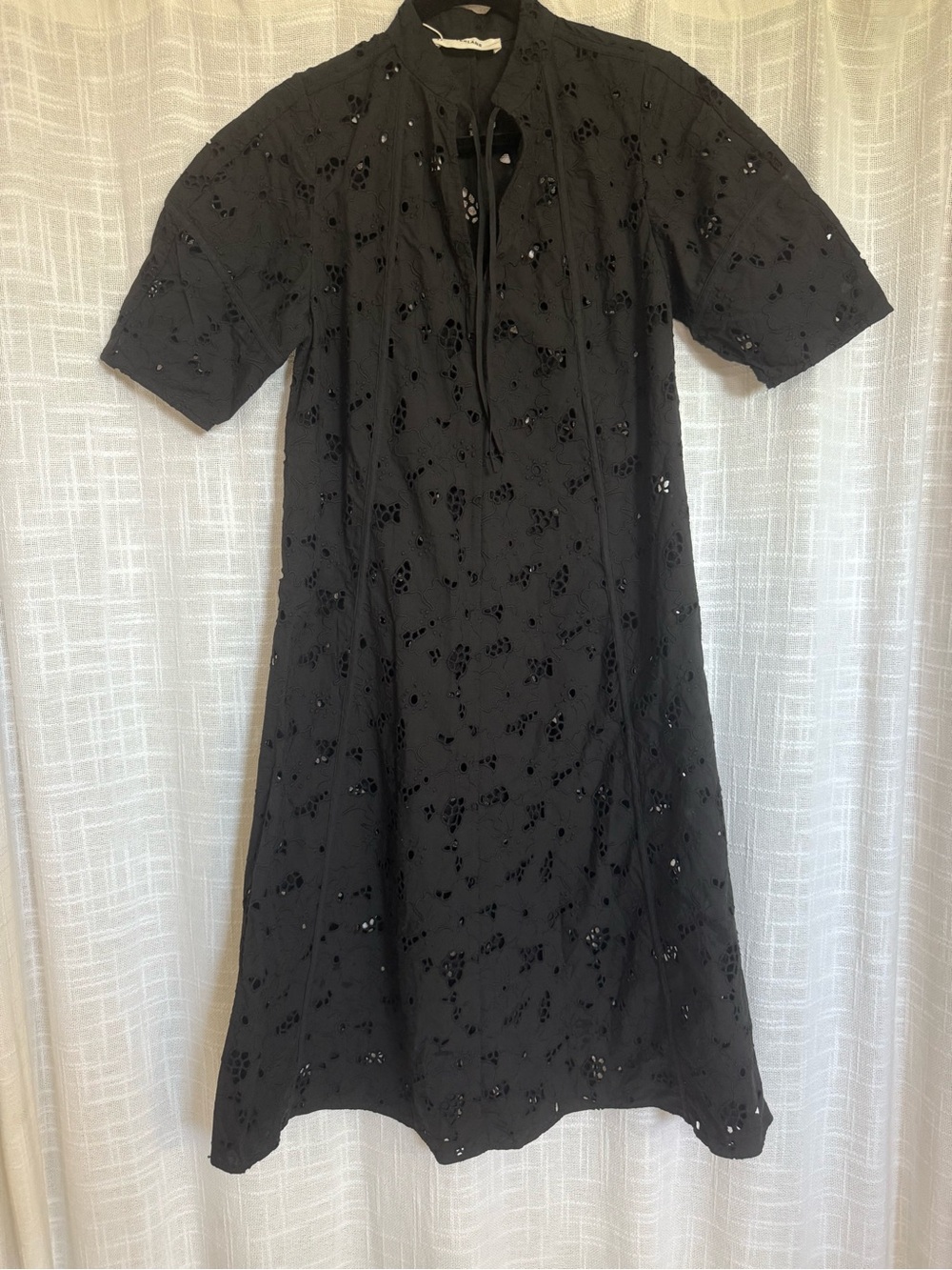Everlane Black Eyelet Tie-Front Midi Dress